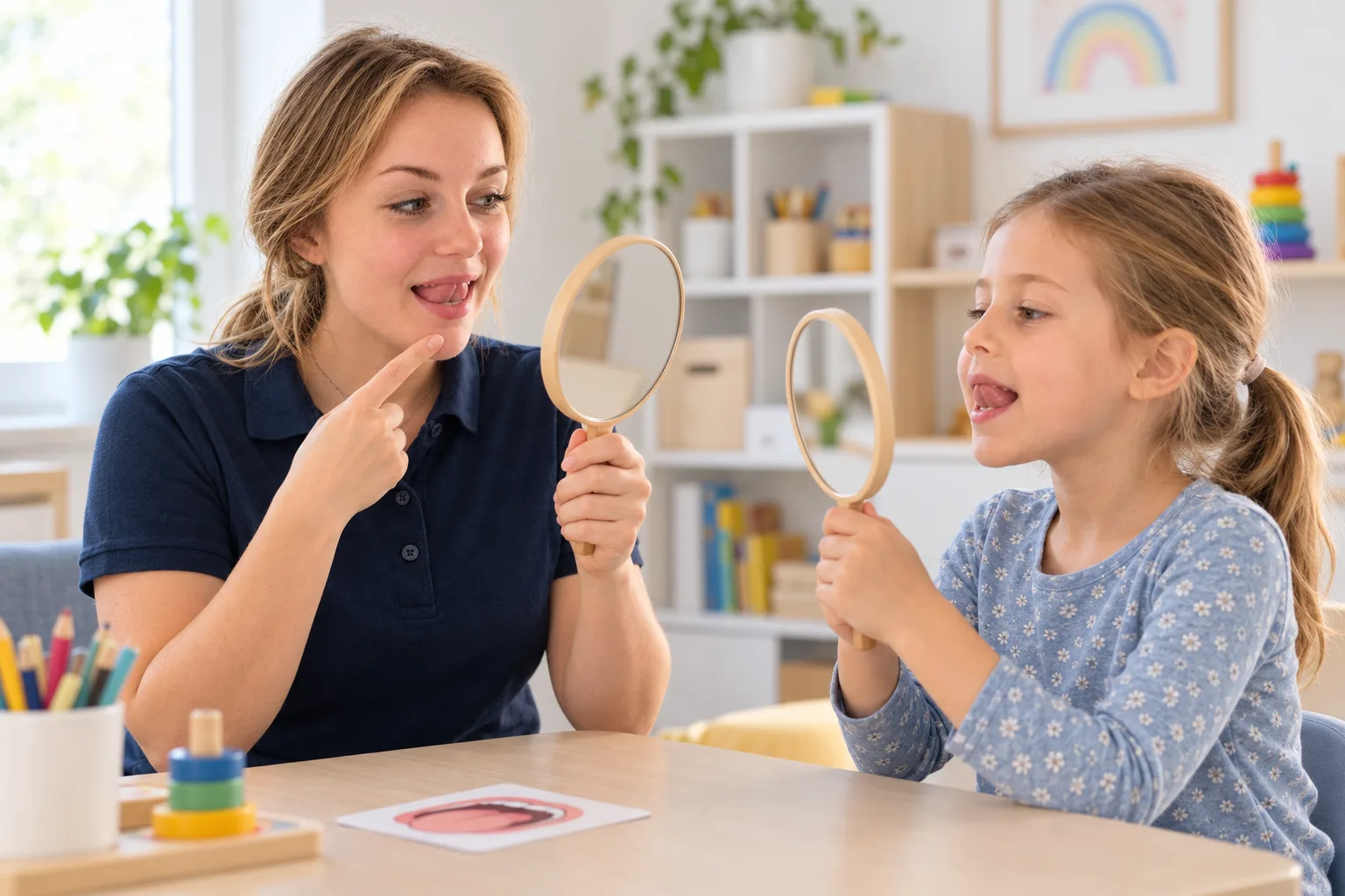 Myofunktionelle Therapie it Logopädin und einem Kind